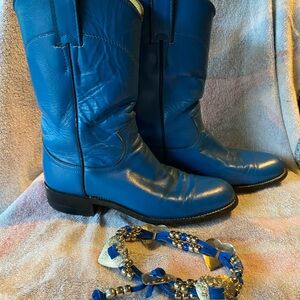 Vintage Turquoise Leather Cowboy Boots Women’s 5.5